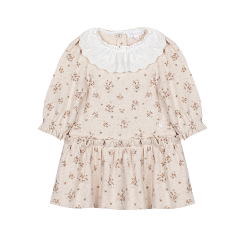 Tan Floral Ruffle Collar Dress