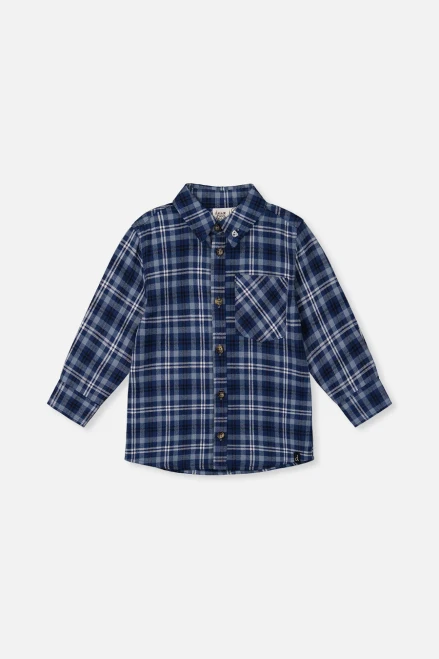 Plaid Blue & White Button Down - Toddler