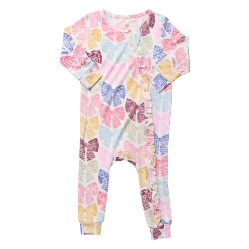 Ruffle Bamboo Romper - Bright Multi Bows