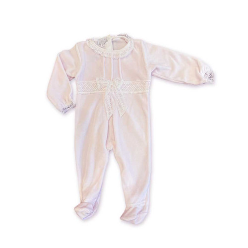 Pink Velour Footie with Lace Detail | Registry Item For J+S