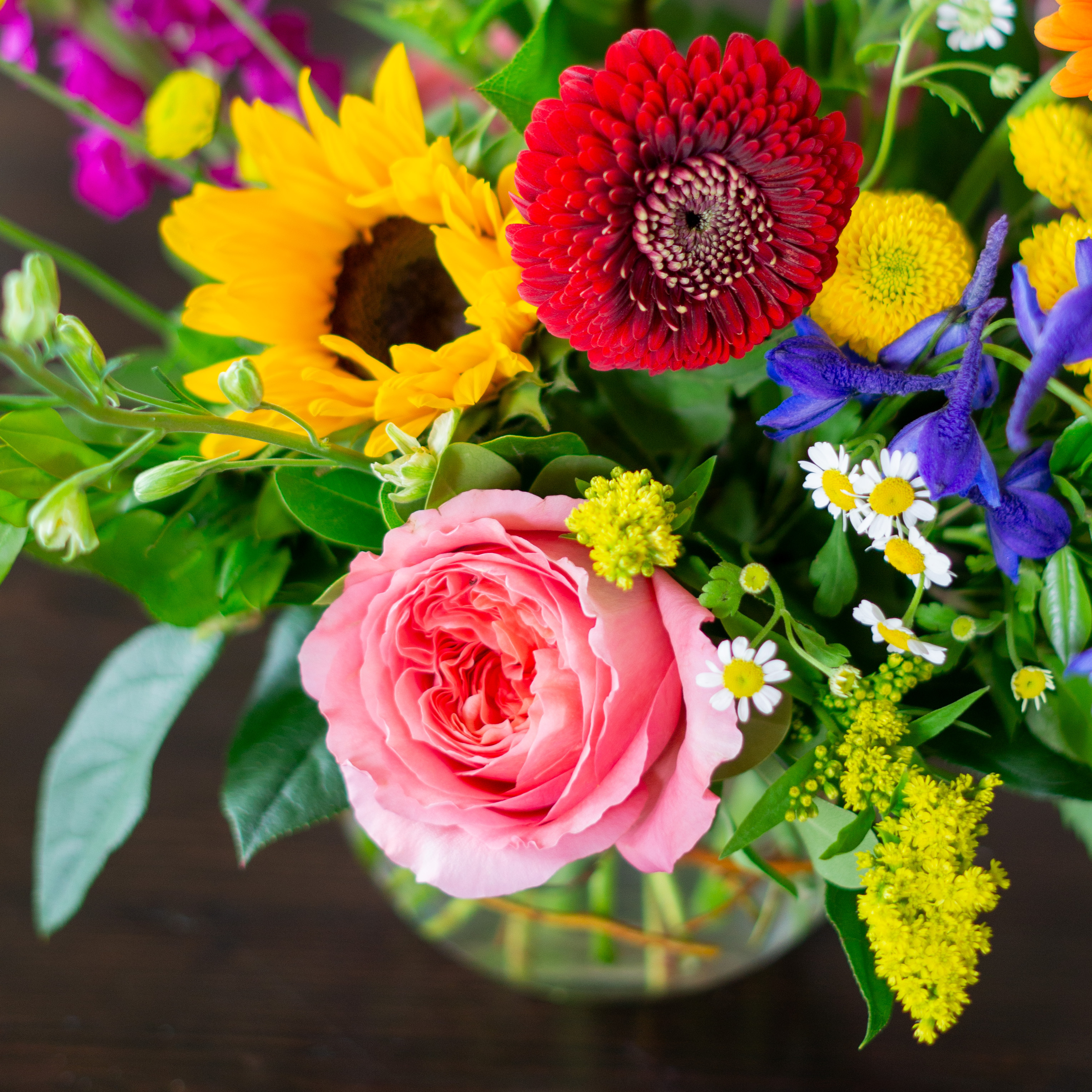 Sample image of a vibrant mix of flowers showcasing Nightingale's color options available for same day flower delivery to Charlotte, NC. 