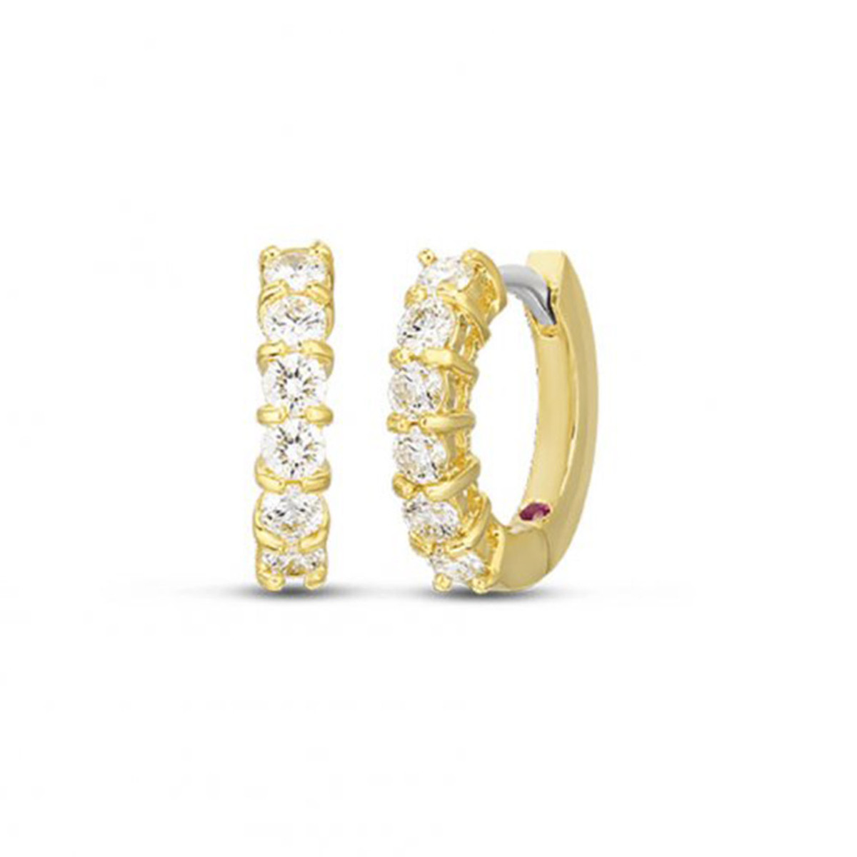 Roberto Coin Perfect Diamond Hoops 18K Yellow Gold & Diamond Huggie Earring-DEHF1241