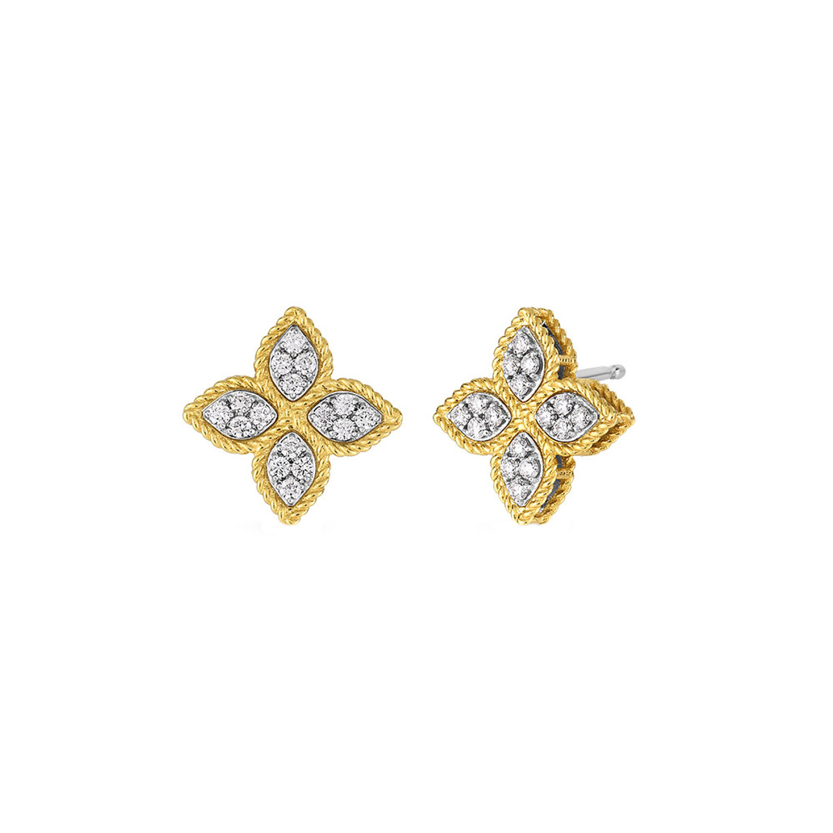 Roberto Coin Princess 18K White & Yellow Gold Diamond Small Flower Stud Earrings-DEQTF1404