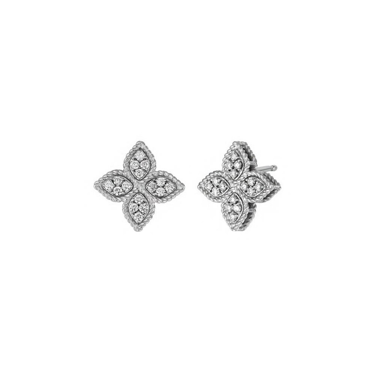 Roberto Coin Princess Flower 18K White Gold & Diamond Small Earrings-DEQT1507