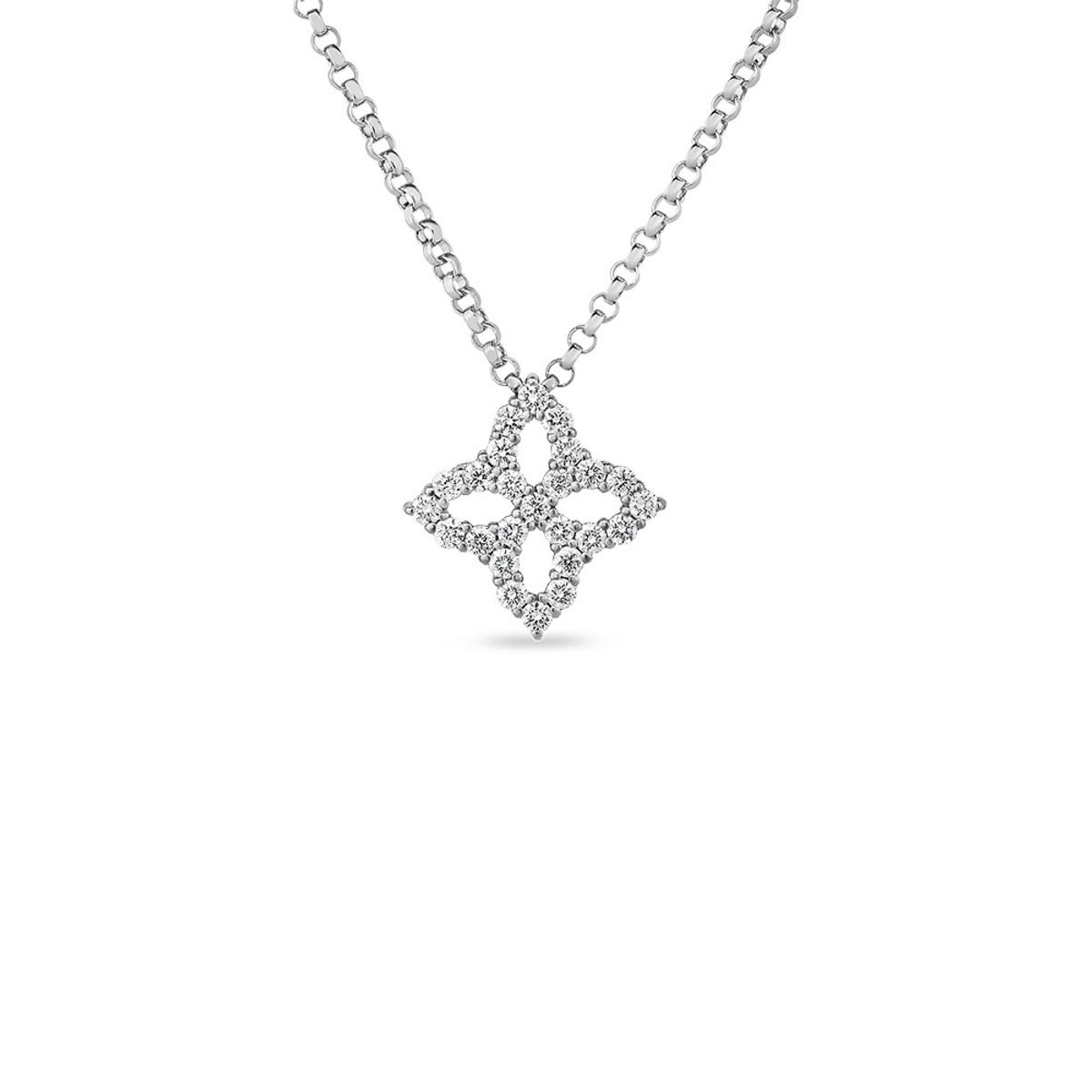 Roberto Coin Princess Flower 18KT White Gold & Diamond Small Open Pendant Necklace-DNKFY6832