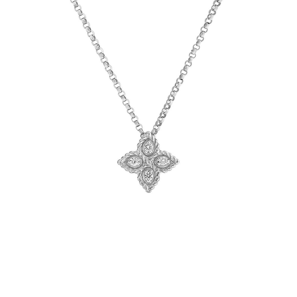 Roberto Coin Princess Flower 18KT White Gold & Diamond Small Pendant-DNKFY7421 Product Image