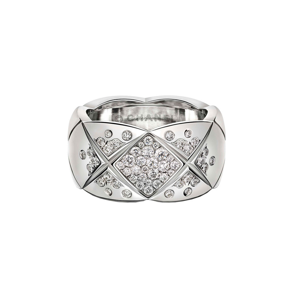 Chanel Coco Crush 18K White Gold & Diamond Quilted Medium Ring