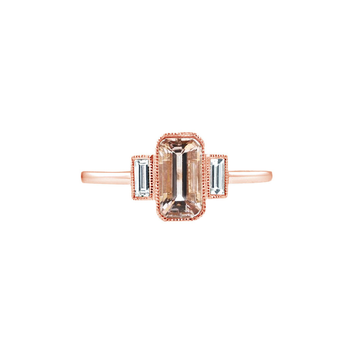 Little Bird 18KT Rose Gold, Diamond & Morganite Three Stone  Engagement Ring-DCSPR1609