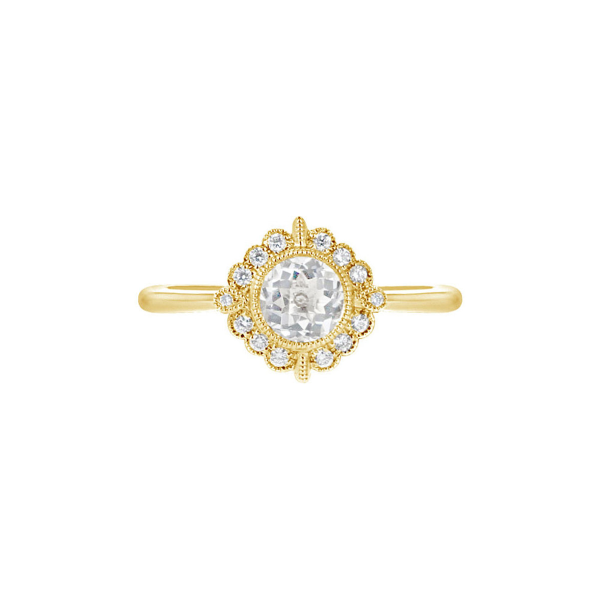Little Bird 18KT Yellow Gold, White Topaz & Diamond Halo Engagement Ring-DCSPR1625