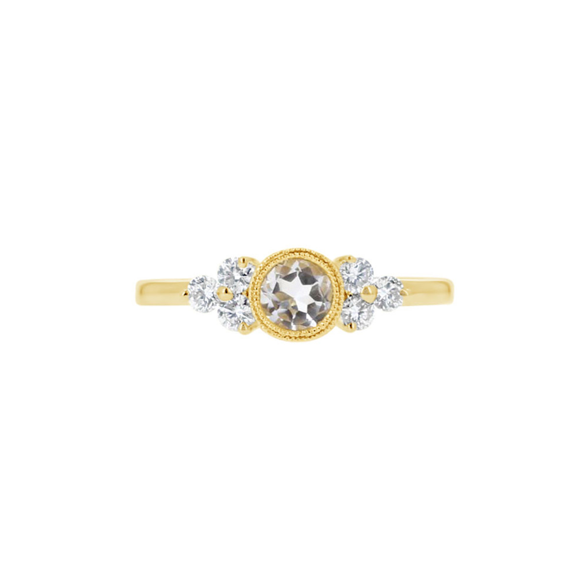Little Bird 18KT Yellow Gold, White Topaz & Diamond Bezel Engagement Ring-DCSPR1623