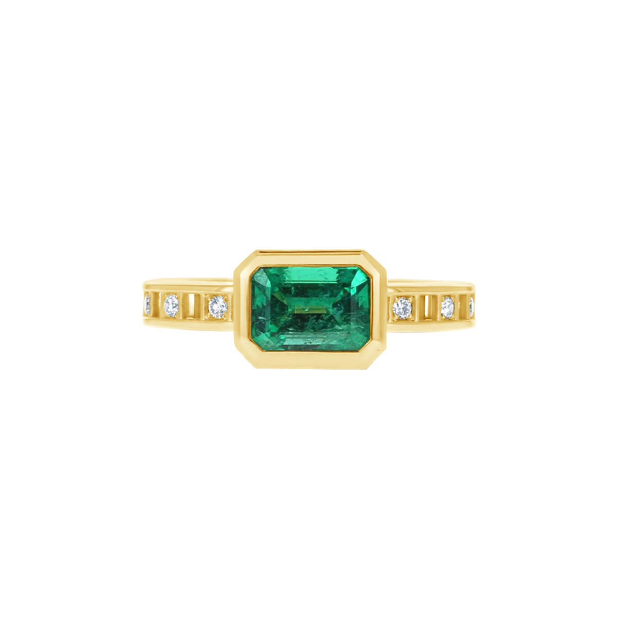 Roule & Co 18K Yellow Gold Diamond & Emerald Center Ring-DCSTE0110 Product Image