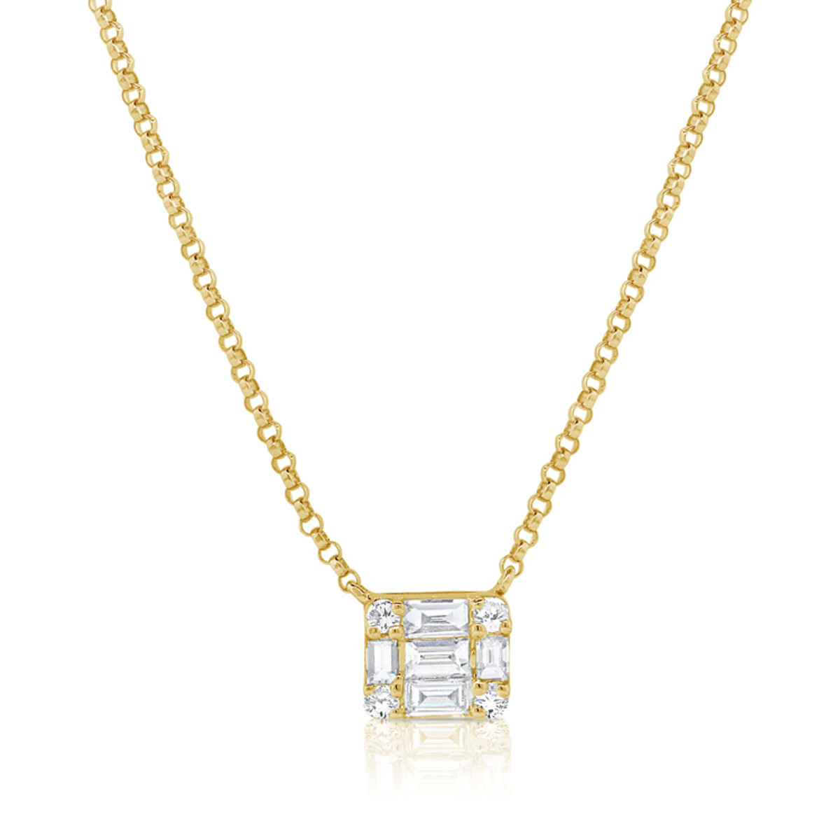 Hyde Park Collection Baguette Round Pendant Diamond Necklace-DNKFY7812