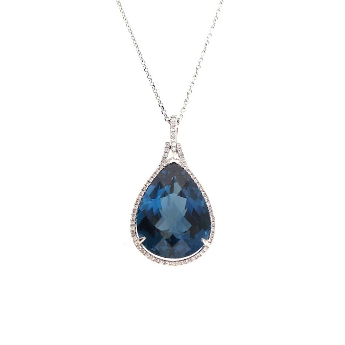 Hyde Park Collection 14K White Gold Diamond and Blue Topaz Necklace-DSPNK0683