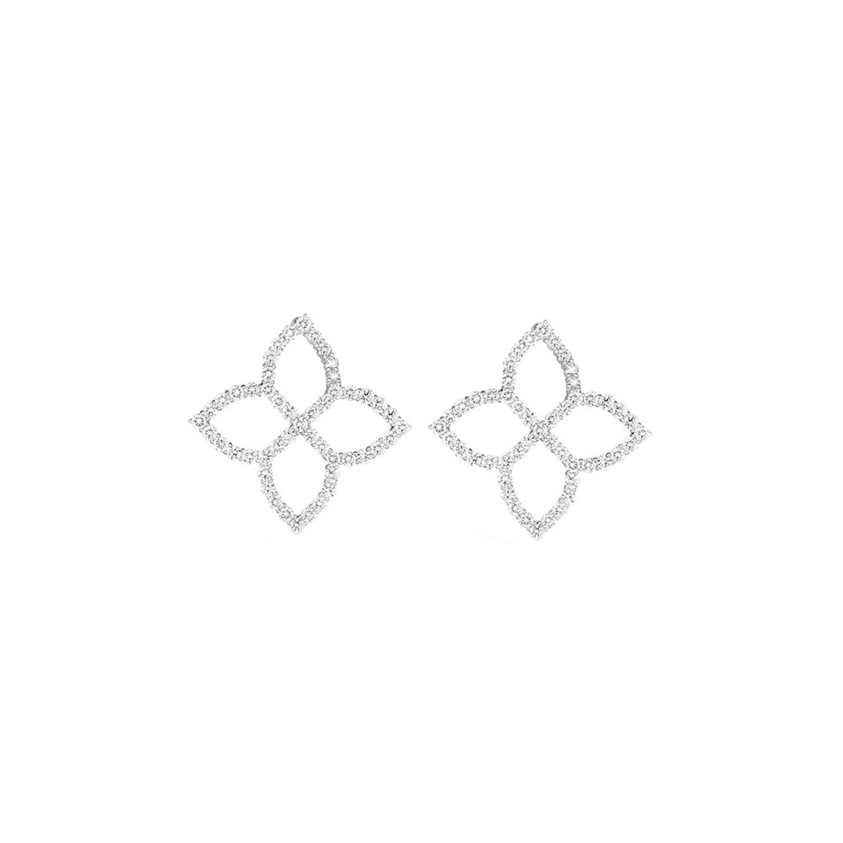 Roberto Coin Princess Flower 18K White Gold Diamond Outline Medium Open Earring-DEOCF4061