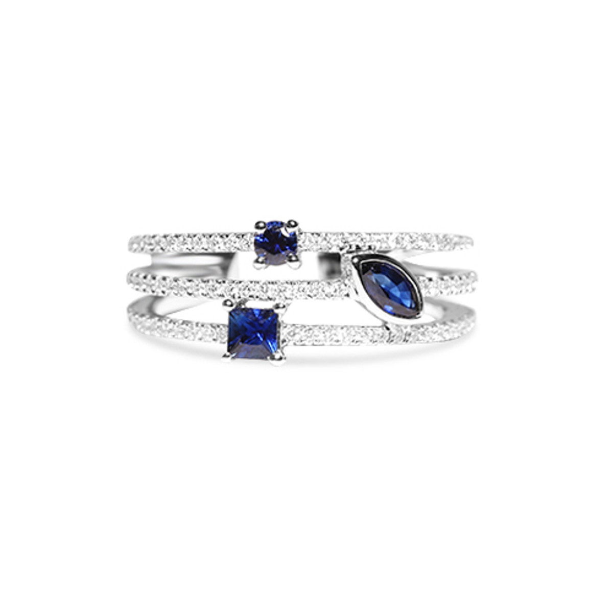 Hyde Park Collection 14K White Gold Diamond Sapphire 3 Row Ring-23491