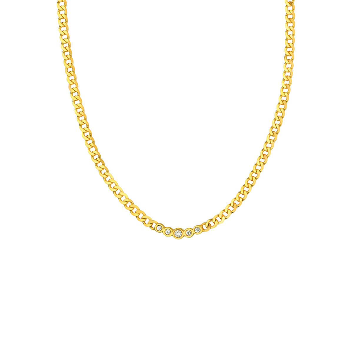 Hyde Park 14k Yellow gold 18" Adjustable 5-Diamond Curb Link Chain Necklace-23777