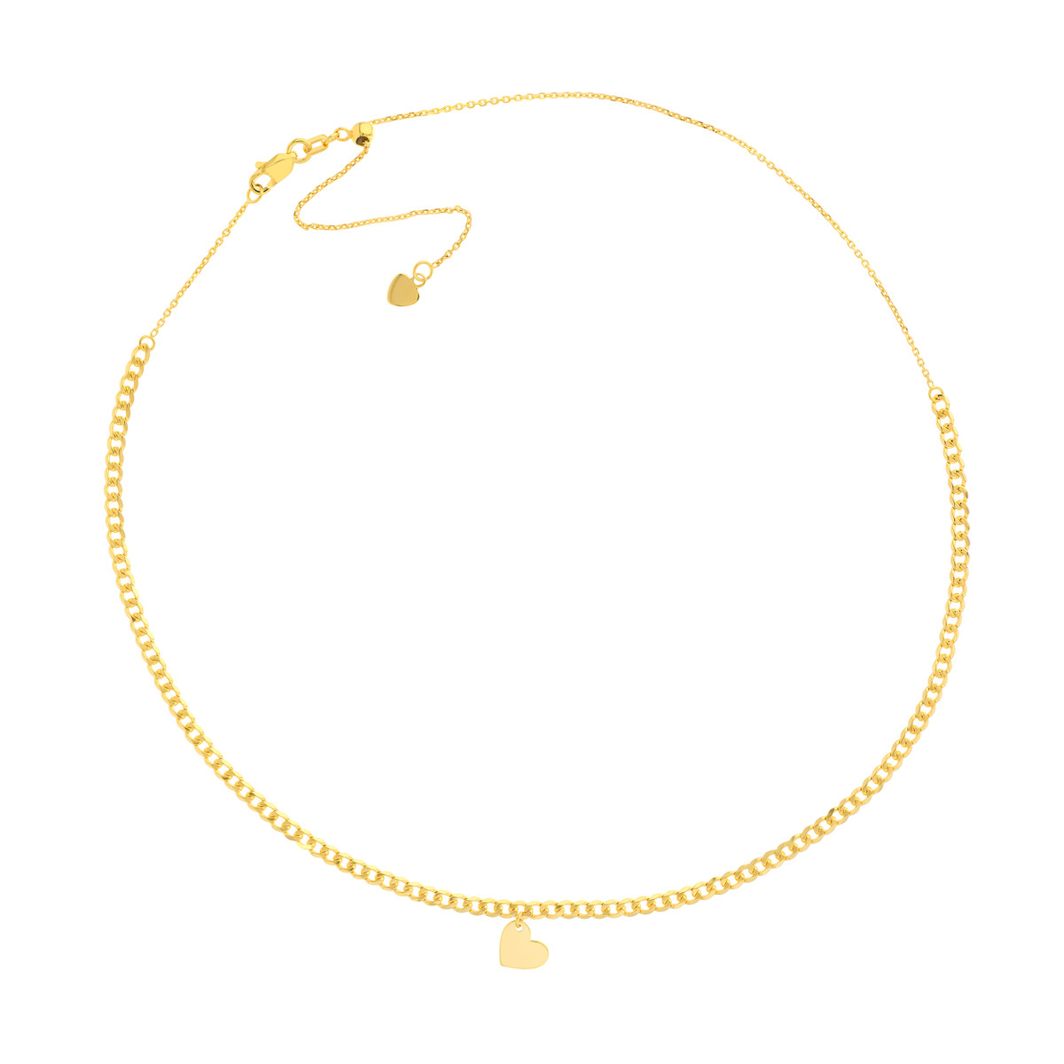Hyde Park 14K Yellow gold 17" Adjustable Curb Link Chain Necklace With Slanted Heart-23764