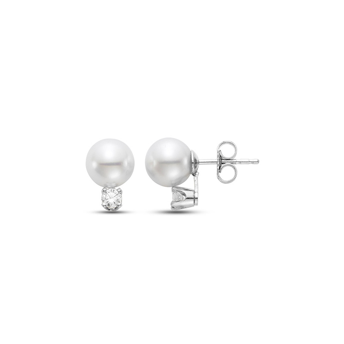 Hyde Park 18KT White Gold Akoya Pearl & diamond Stud Earrings-25764