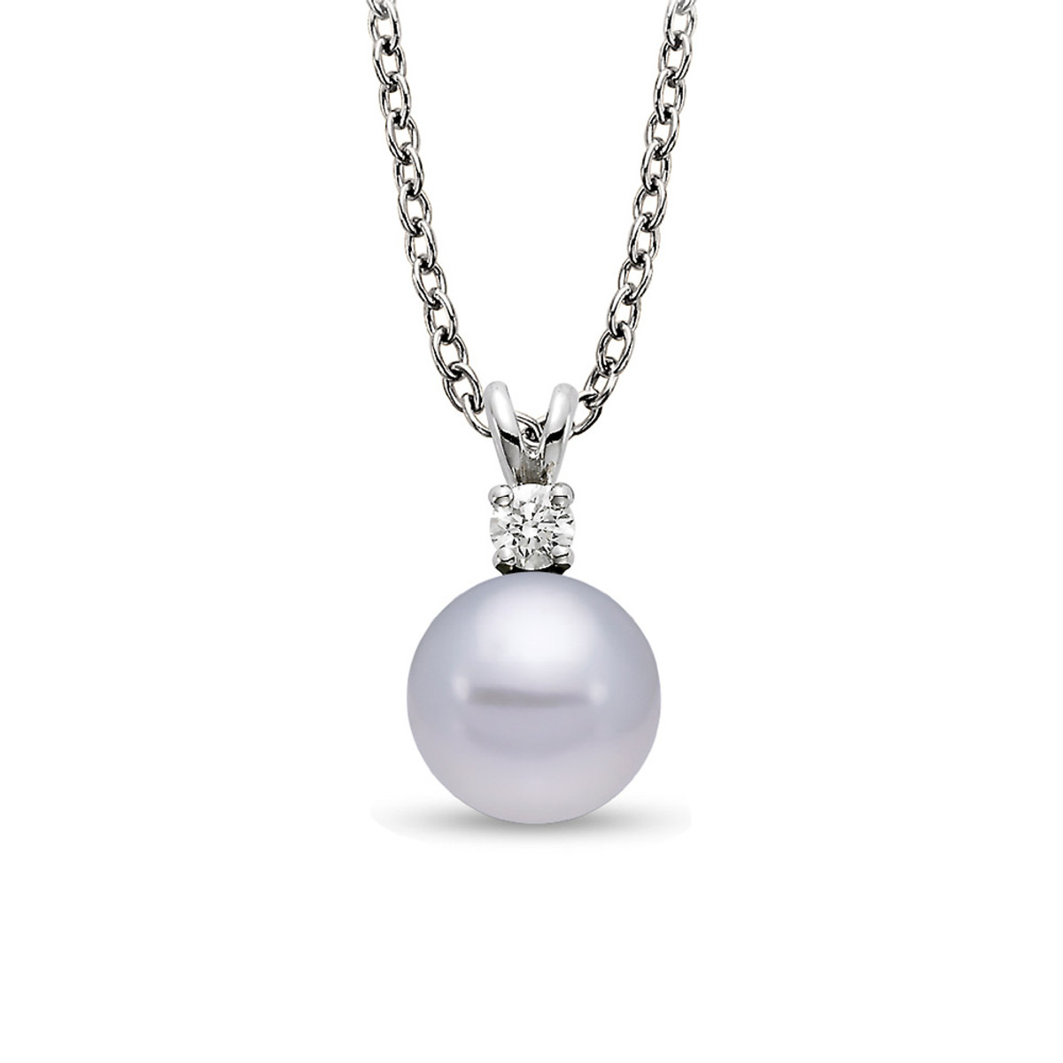 Hyde Park 18K White Gold Diamond & Pearl Pendant. 6.5-7MM. A Grade Akoya Pearl.-25812 Product Image