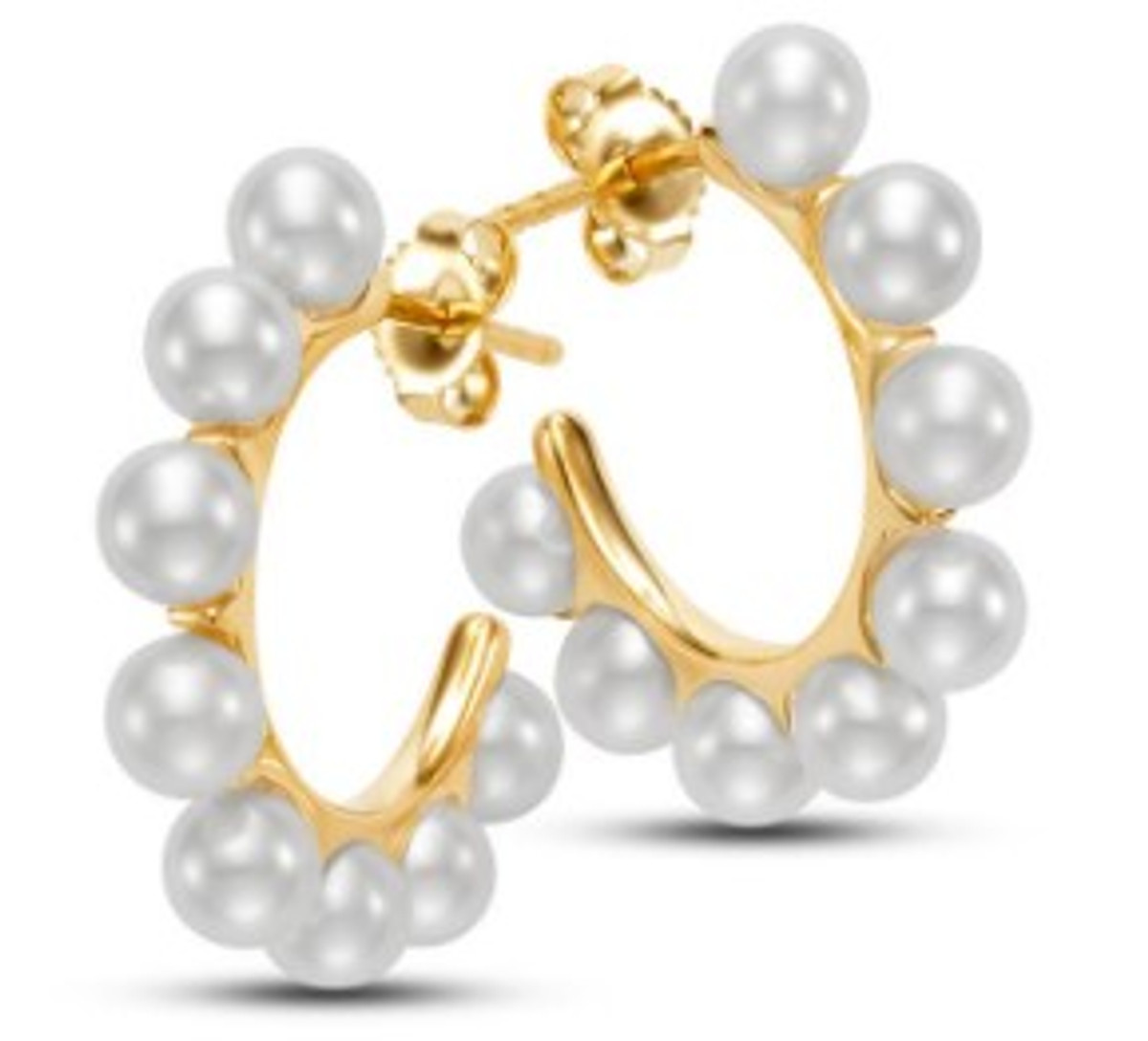 Hyde Park 14K Yellow Gold Mini Pearl Hoop Earrings-25831 Product Image