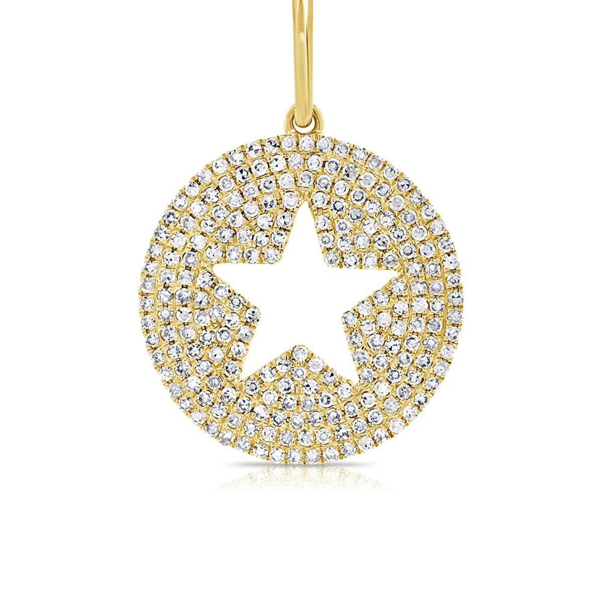 Hyde Park 14KT Yellow Gold Pave Star Cut Out Disc Charm-26207
