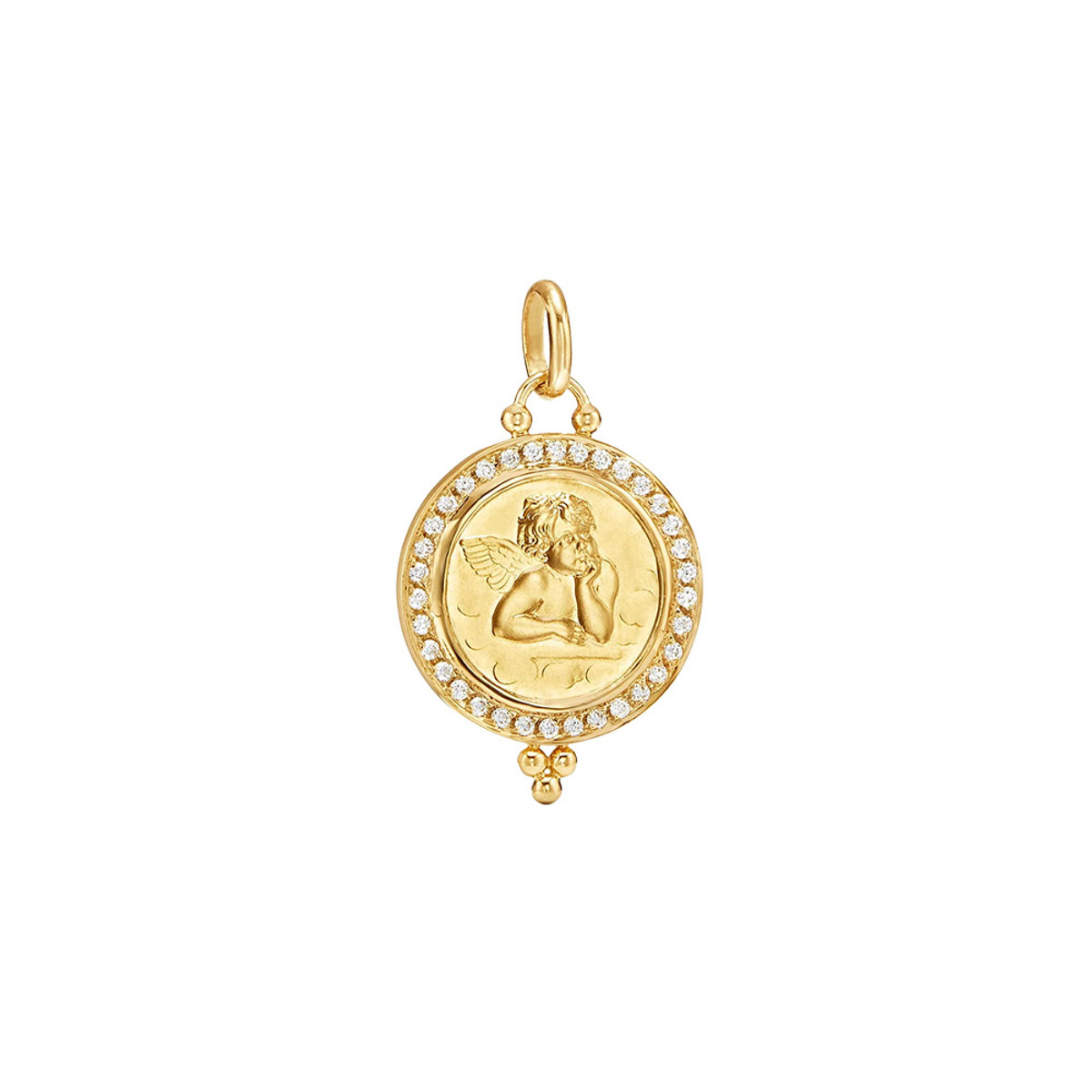 Temple St. Clair 18K Yellow Gold Angel Diamond Pave Halo Pendant-27000