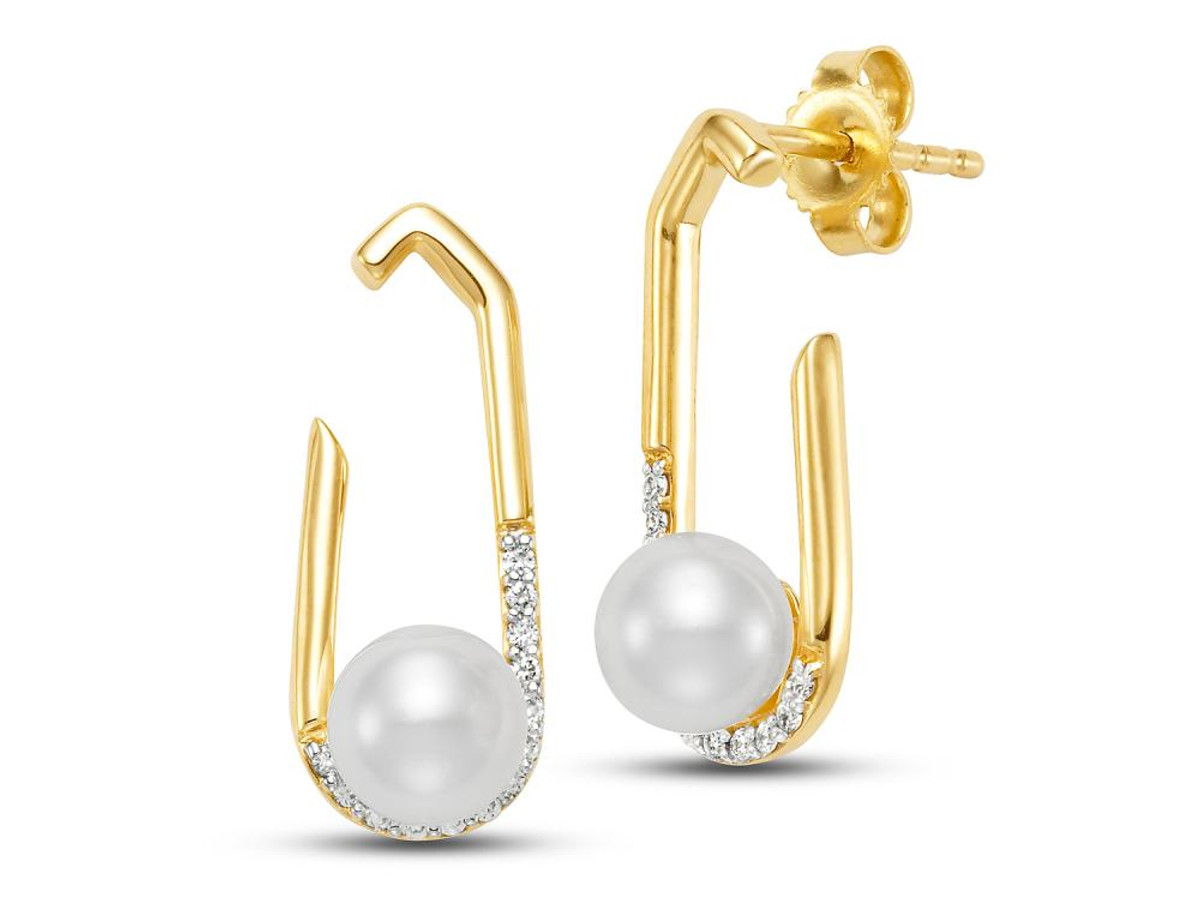 Hyde Park 18K Yellow Gold Diamond and Pearl Paperclip Earrings-30354 Product Image