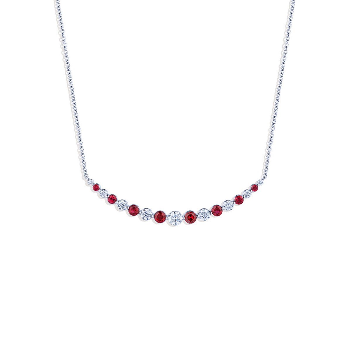 Hyde Park Collection 18K White Gold Ruby and Diamond Bar Necklace-32729