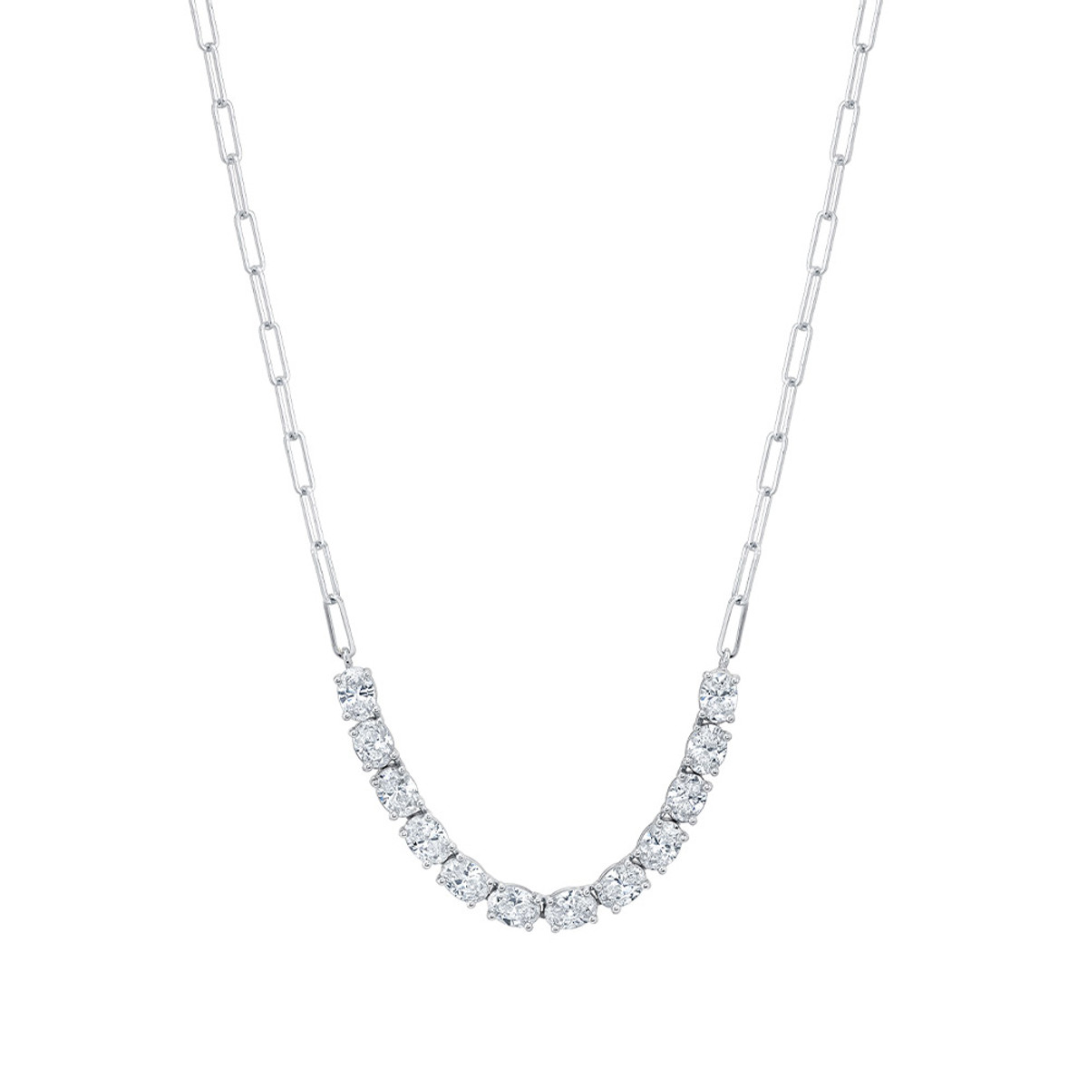 Hyde Park Collection 18K White Gold Oval Diamond Necklace-34599