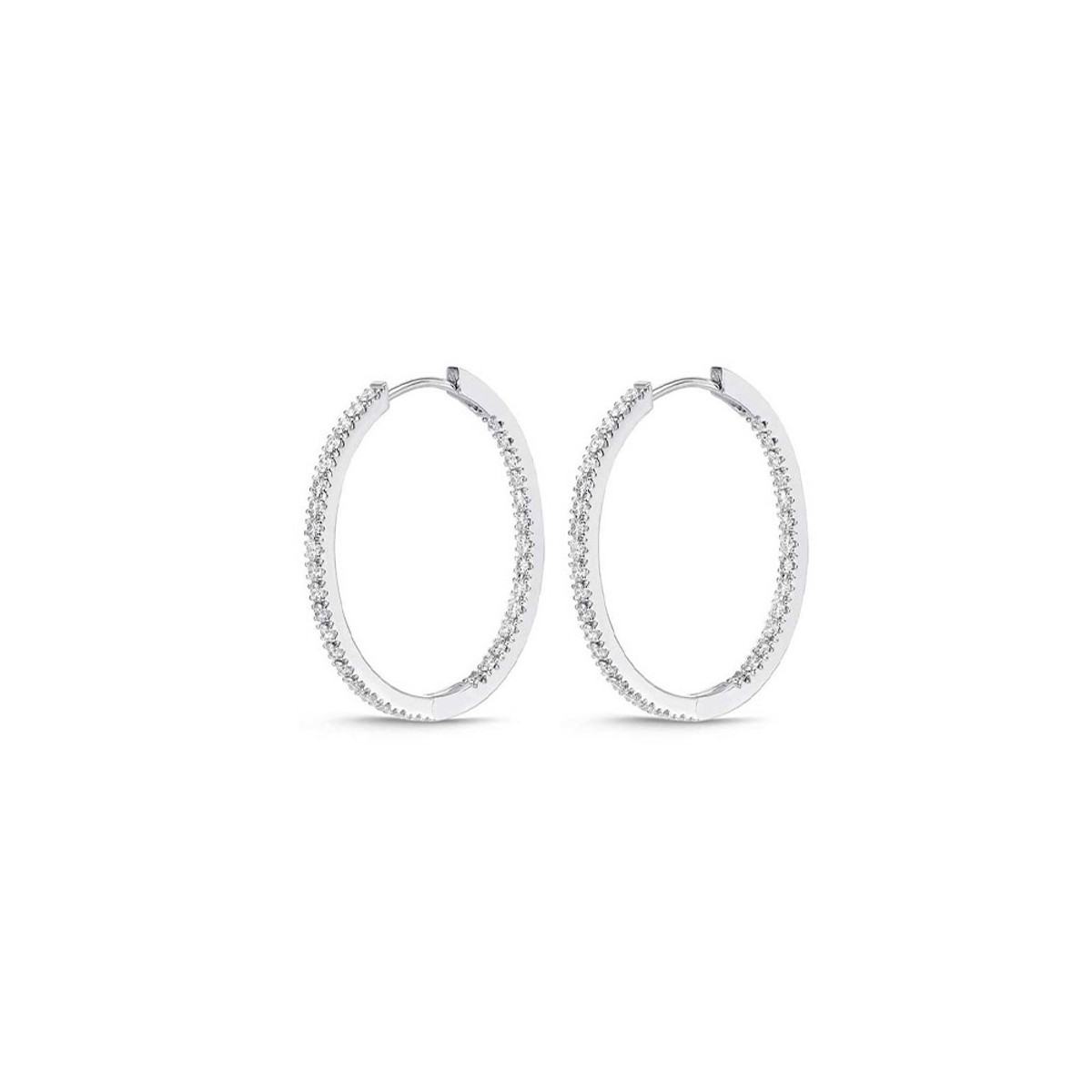 Hyde Park Collection 18K White Gold Diamond Oval Hoop Earrings-38884