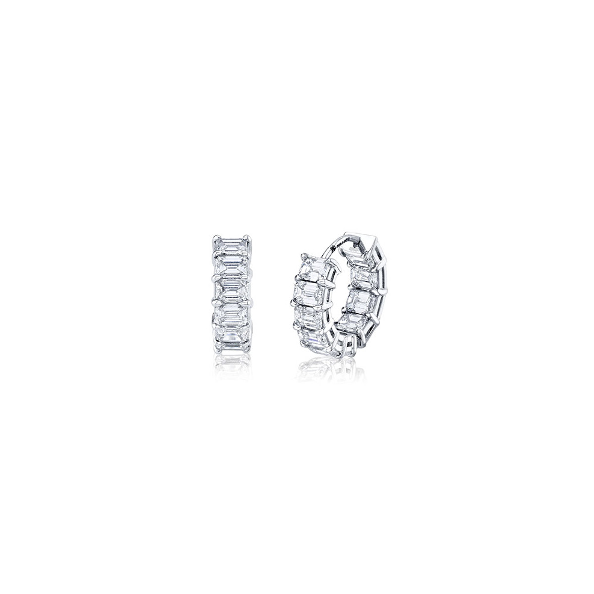Hyde Park Collection 18K White Gold Emerald Diamond Hoop Earrings-39506 Product Image