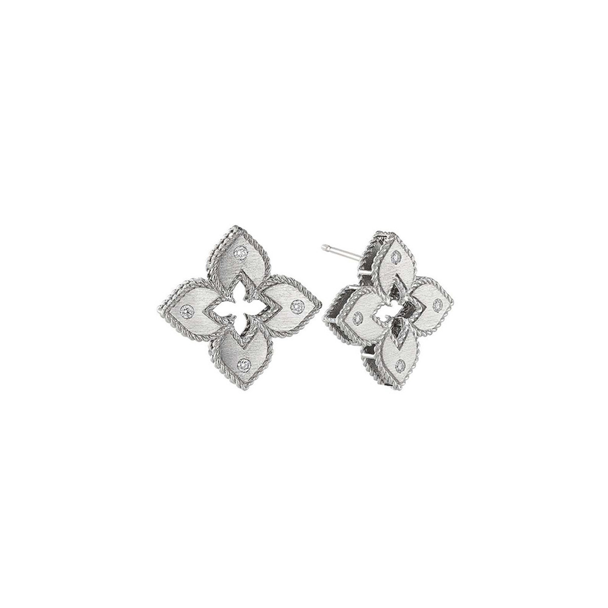 Roberto Coin 18K White Gold Petite Venetian Princess Diamond Flower Earrings-39757 Product Image