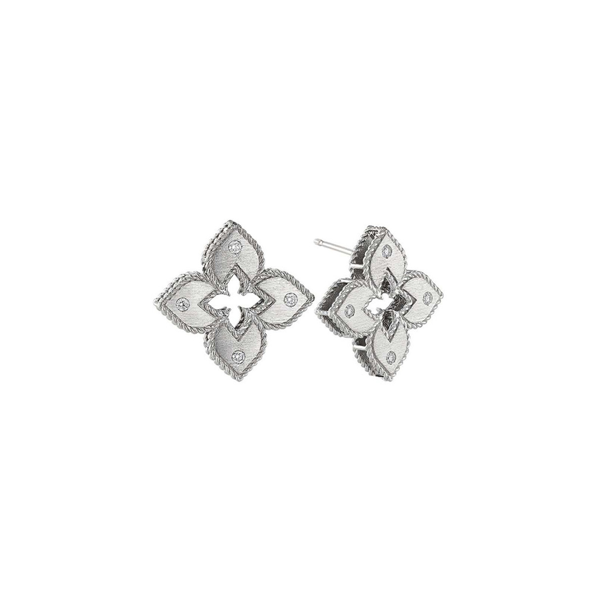 Roberto Coin 18K White Gold Petite Venetian Princess Diamond Flower Earrings-39757