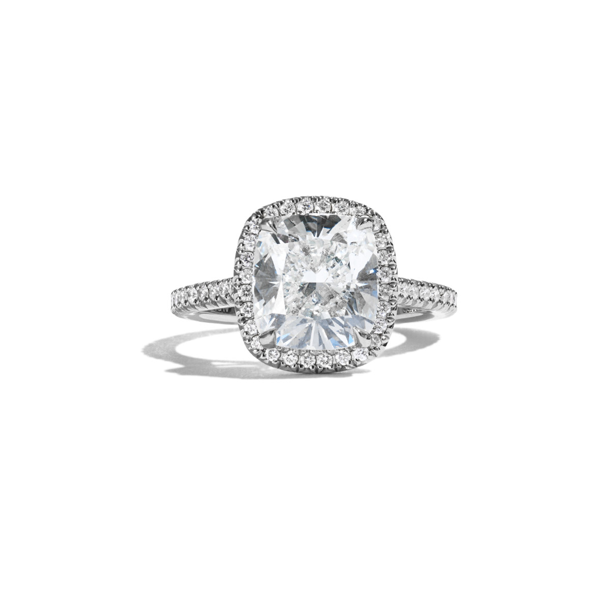 Henri Daussi 18k White Gold 4.01Cushion Diamond Halo Engagement Ring-39892 Product Image
