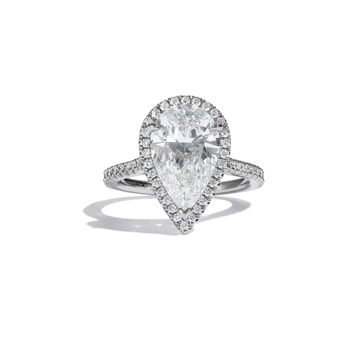 Henri Daussi 18k White Gold 4.04ct Pear Diamond Halo Engagement Ring-41538