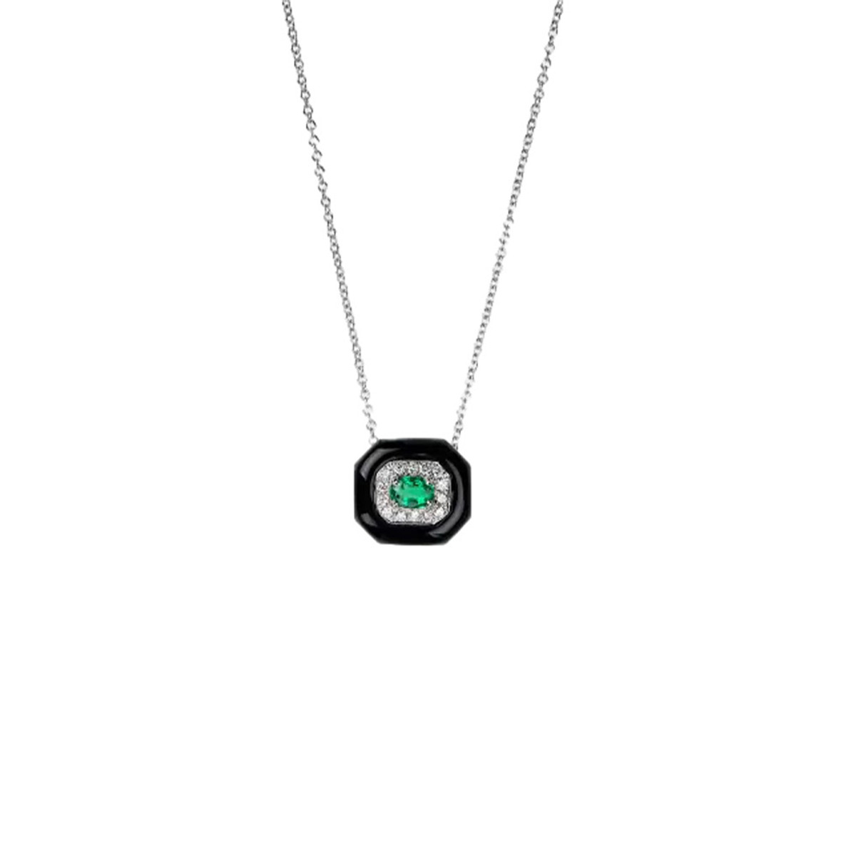 Nikos Koulis 18K White Gold Oui Diamond and Emerald Necklace-41565 Product Image