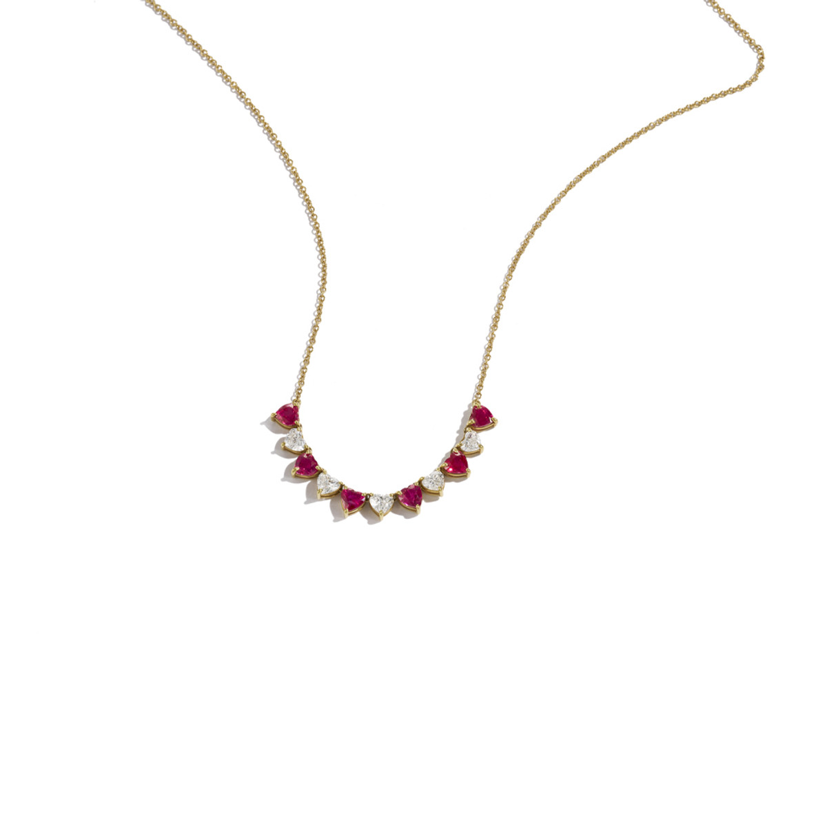 18K Yellow Gold 1.90ct Diamond & 2.48 Ruby Heart Necklace-44015