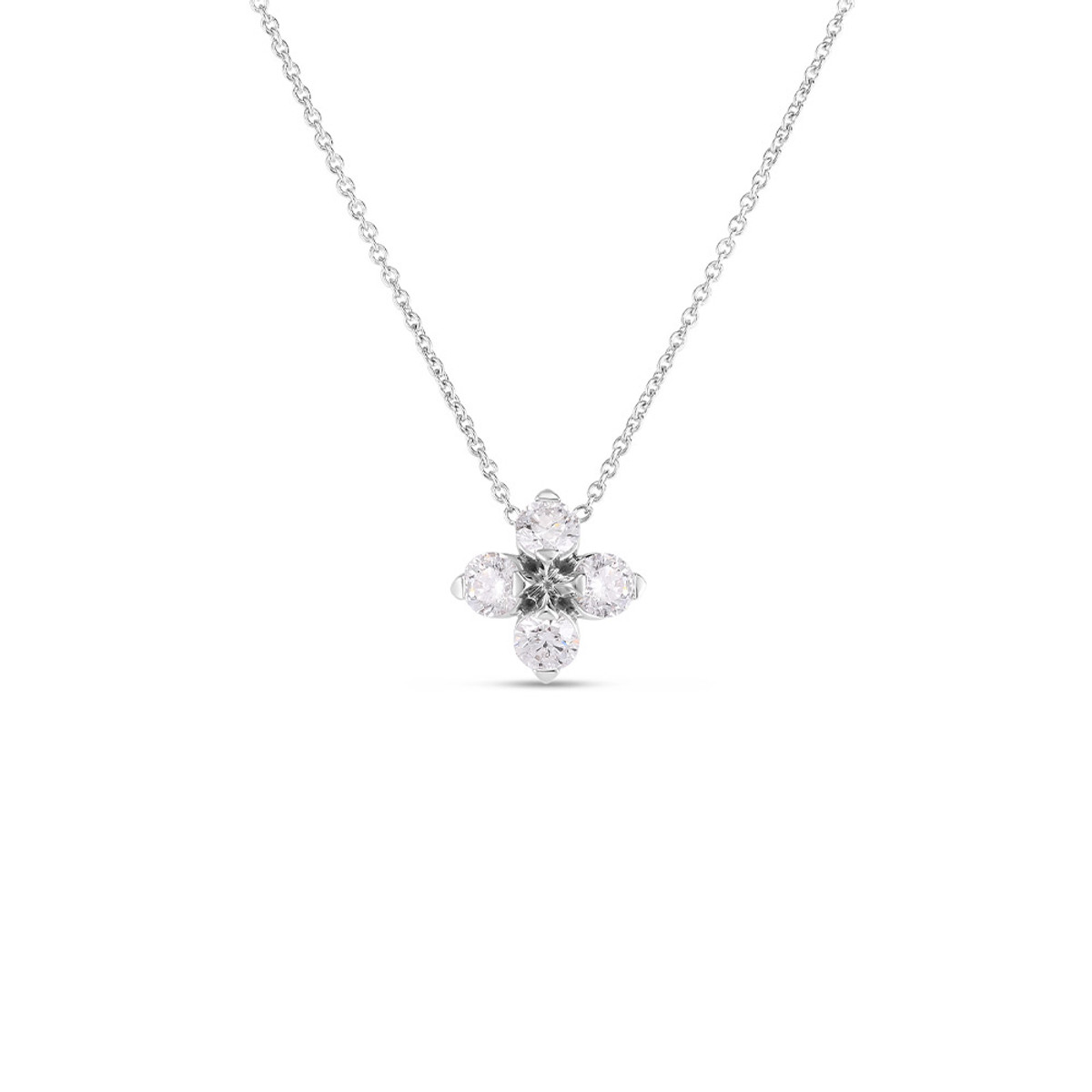 Roberto Coin 18K White Gold Love in Verona Diamond Flower Necklace-44403