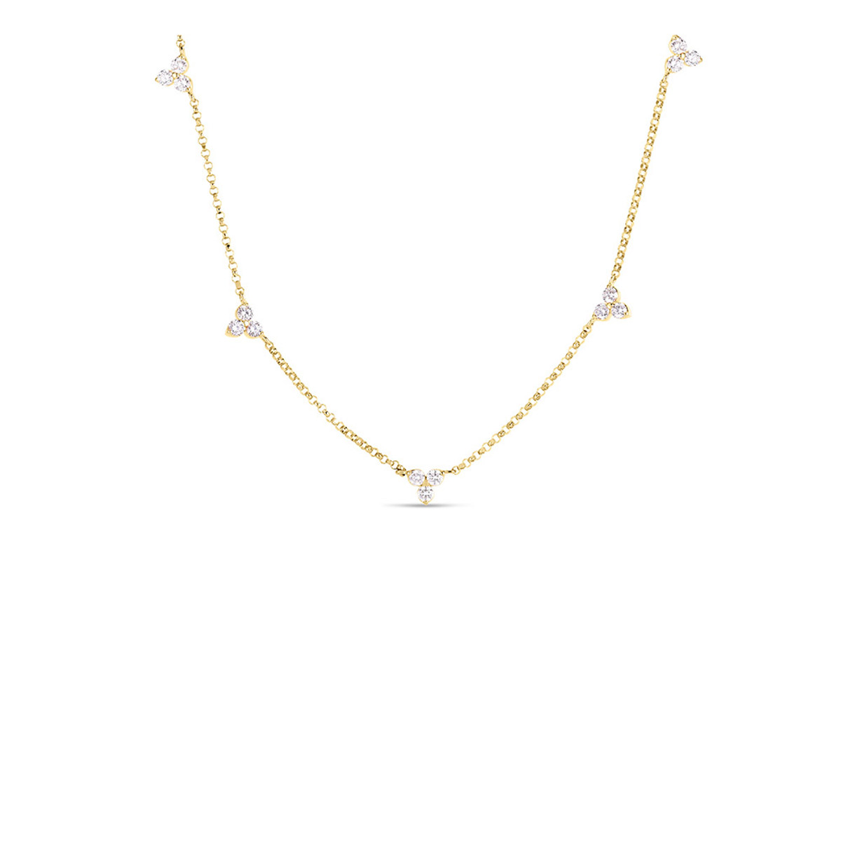 Roberto Coin 18K Yellow Gold Diamond By The Inch Flower 5 Station Necklace-44408 Product Image