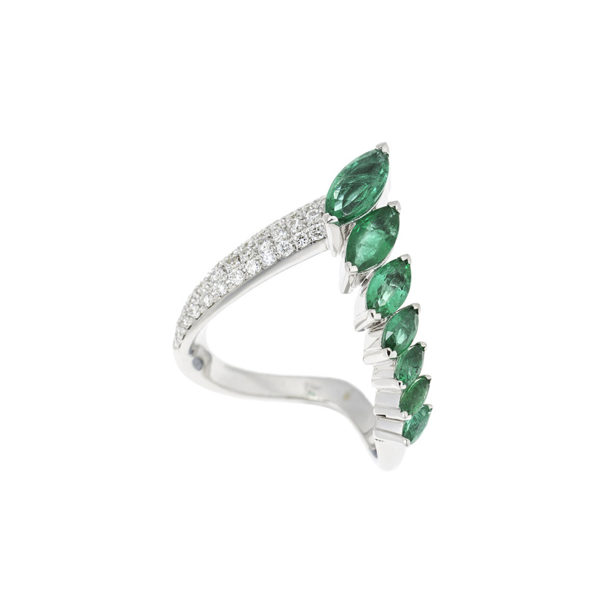 Nikos Koulis 18K White Gold Oui Emerald and Diamond Ring-44509