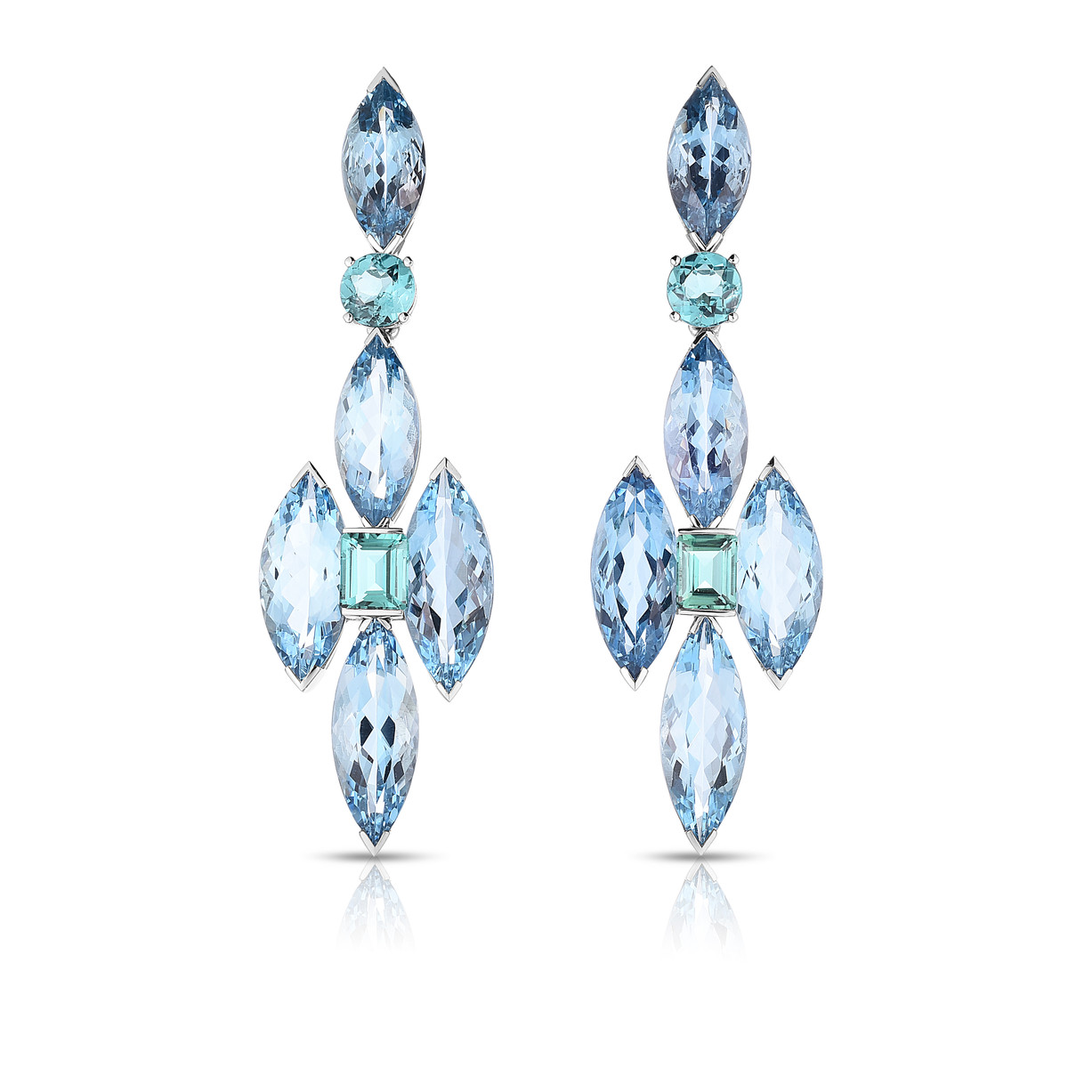 Hyde Park Collection Platinum Aquamarine and Tourmaline Earrings-46956