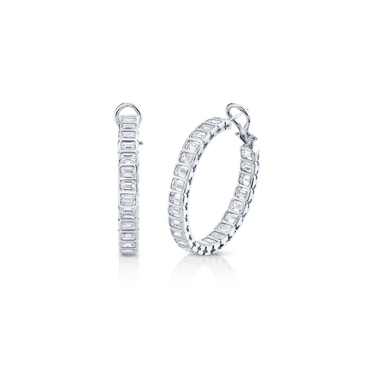 Hyde Park Collection 18K White Gold Bezel Diamond Hoop Earrings-49165