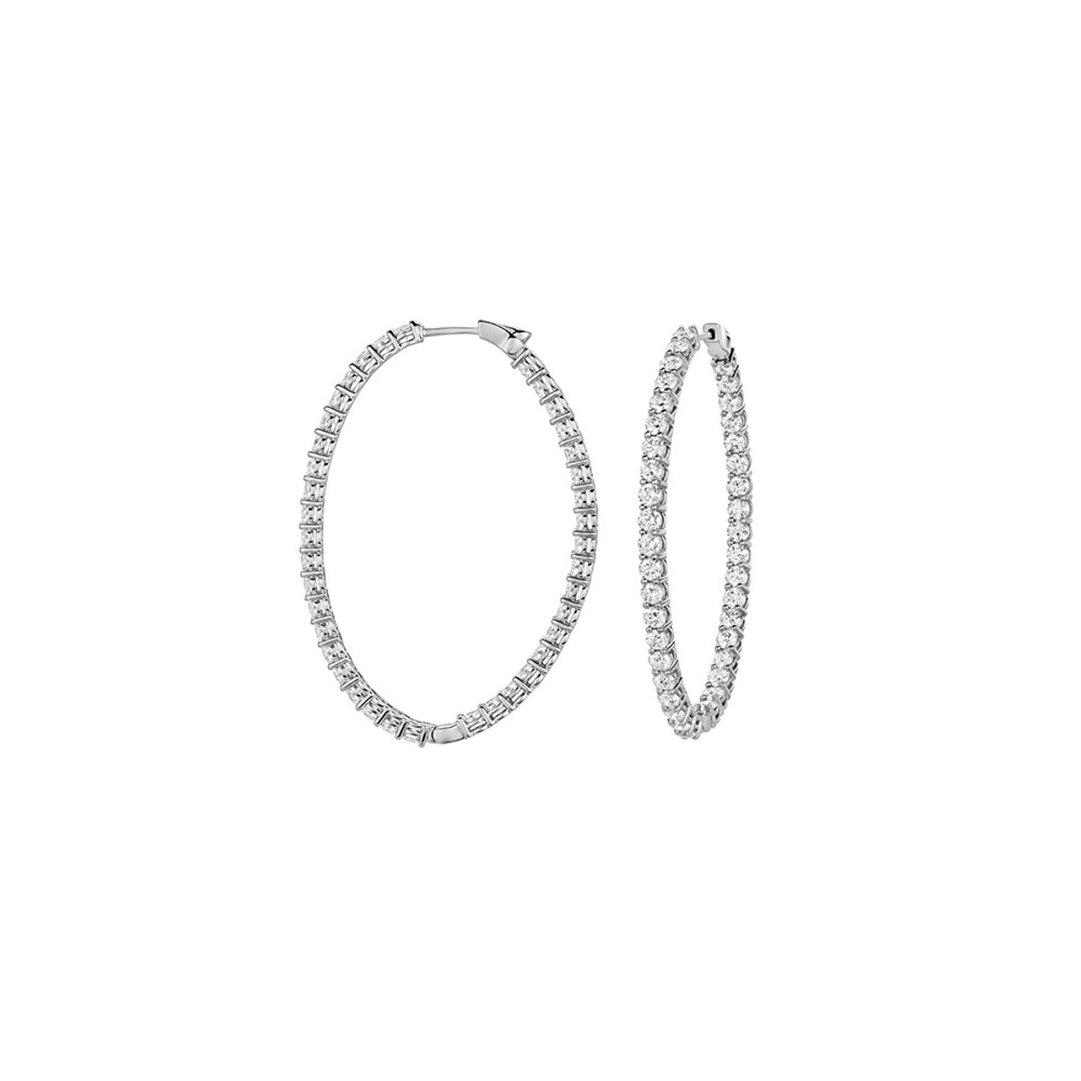 Hyde Park Collection 18K White Gold Diamond Hoop Earrings-43655 Product Image