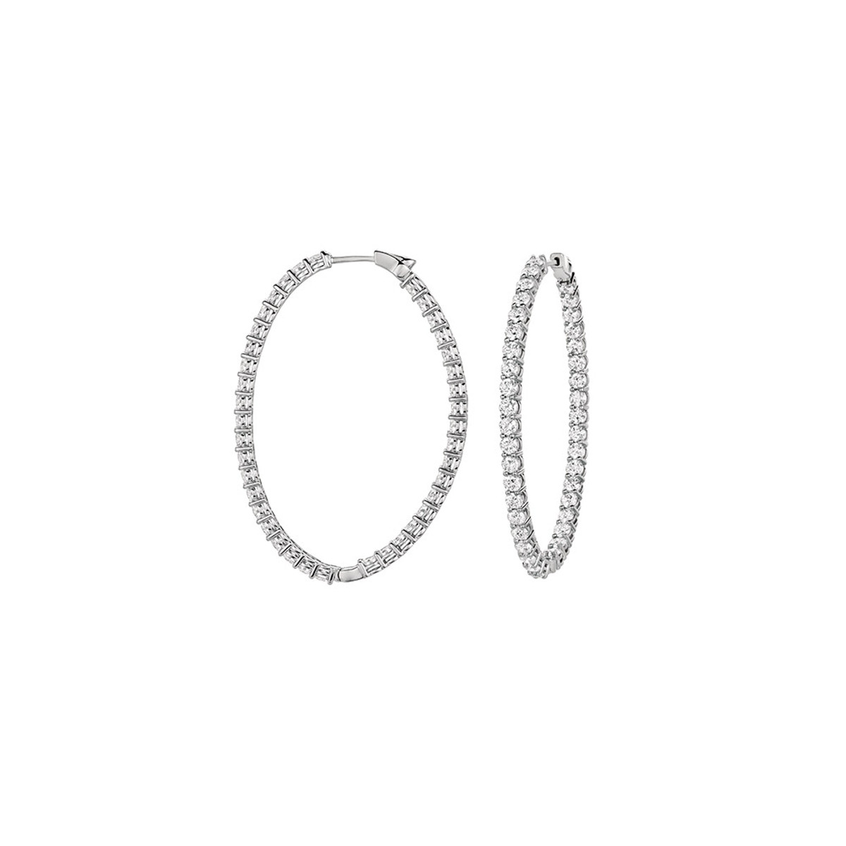 Hyde Park Collection 18K White Gold Diamond Hoop Earrings-43655