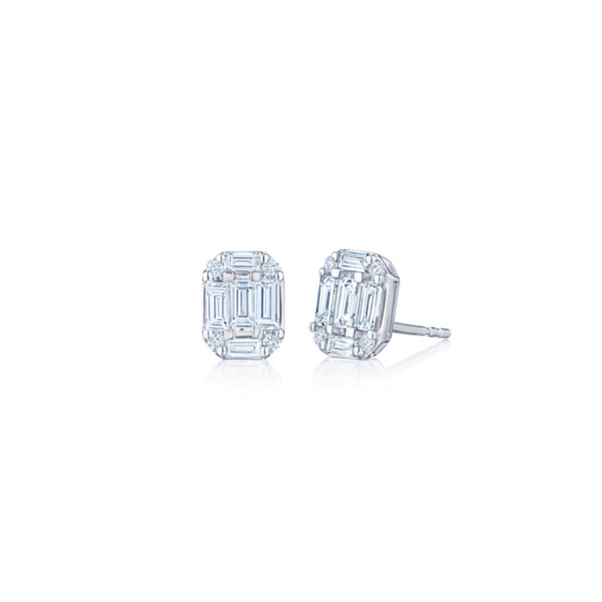Kwiat 18K White Gold Sunburst Emerald Cut Diamond Stud Earrings-51838
