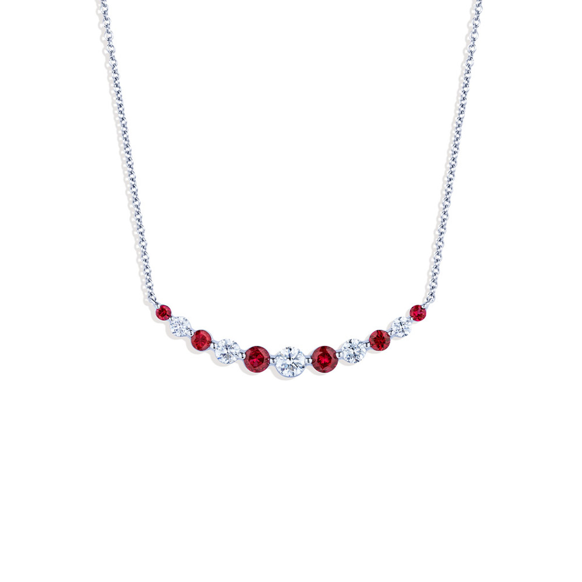 Hyde Park Collection 18K White Gold Ruby and Diamond Bar Necklace-32726