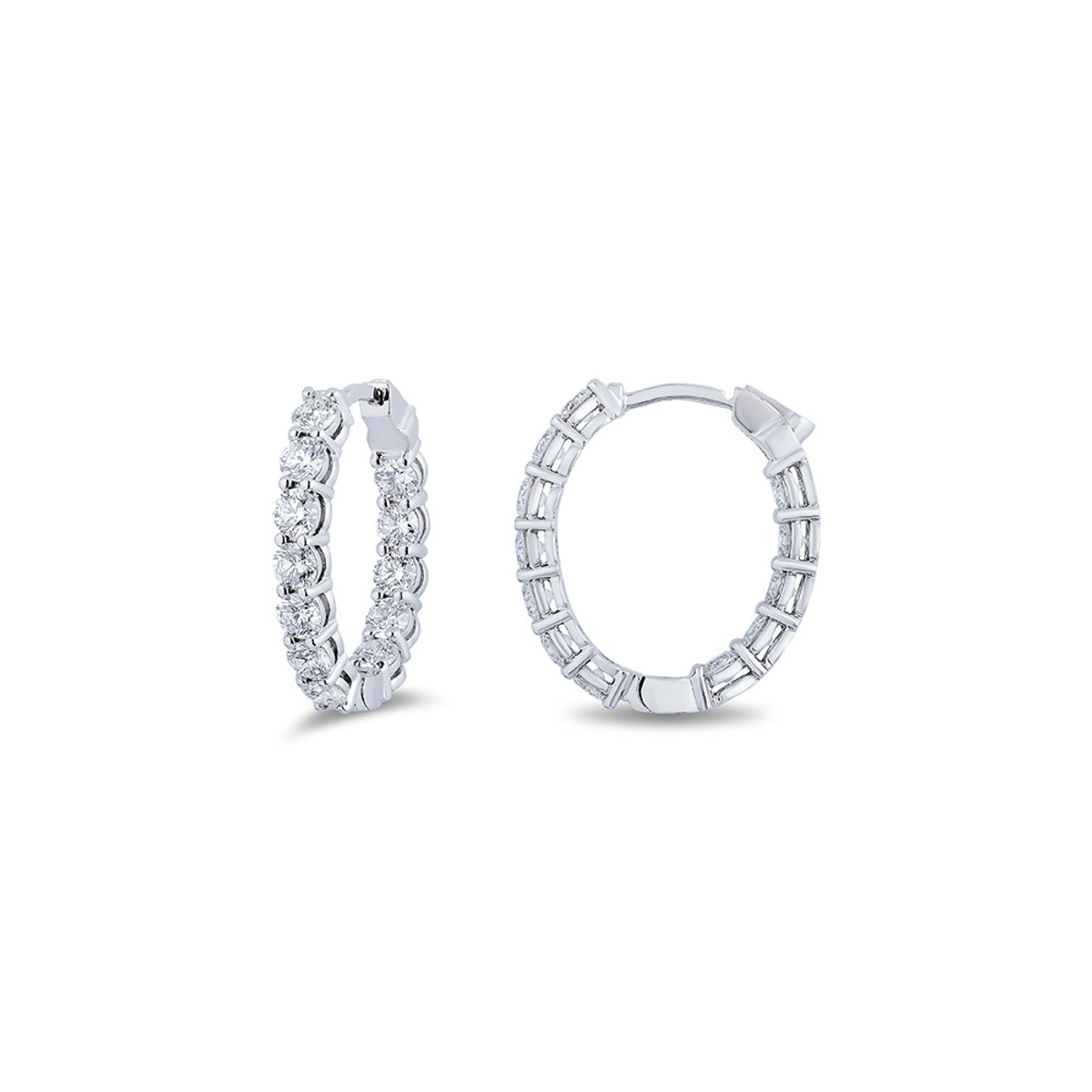 Hyde Park Collection 18K White Gold Hoop Diamond Earrings-36678 Product Image