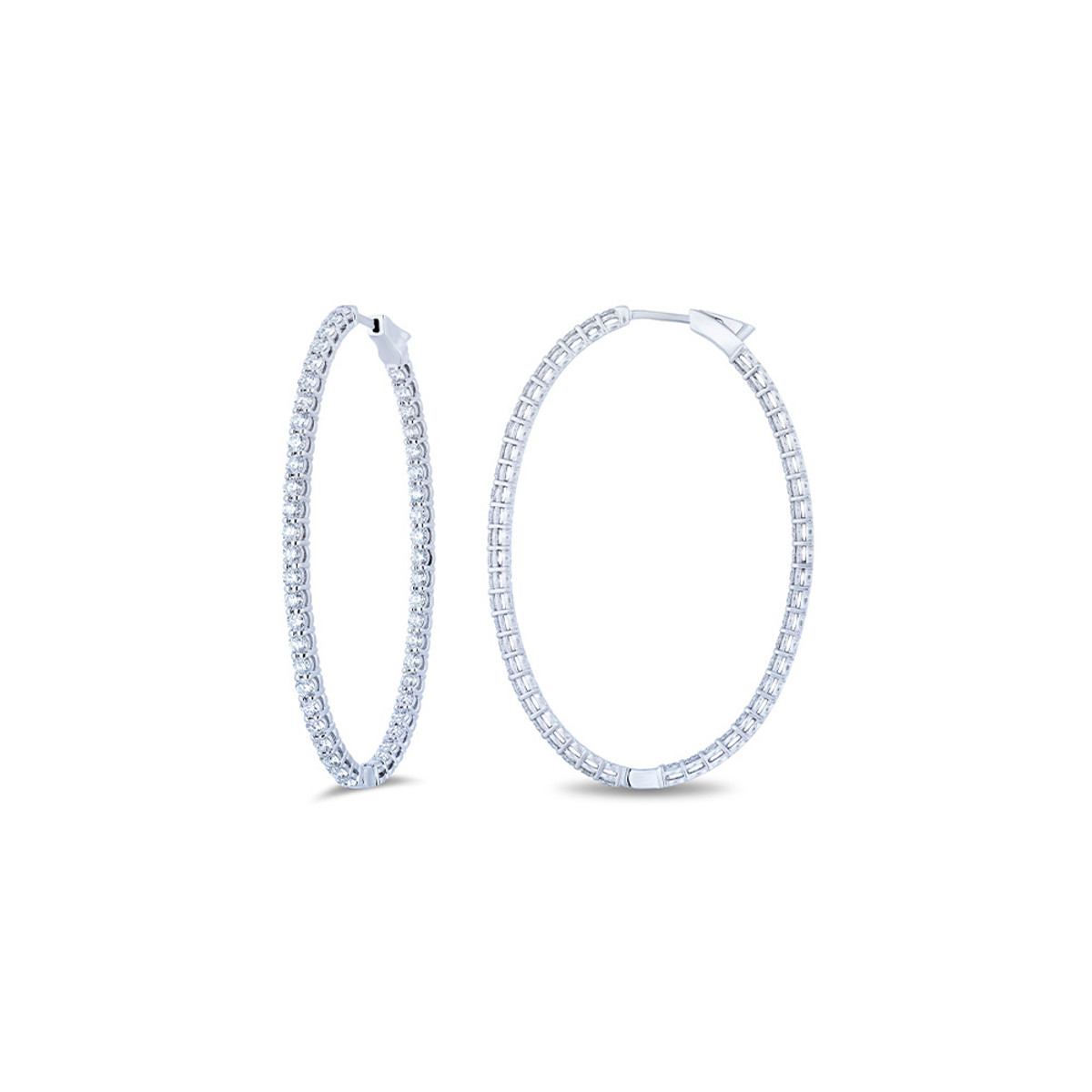 Hyde Park Collection 18K White Gold Diamond Oval Hoop Earrings-45960 Product Image
