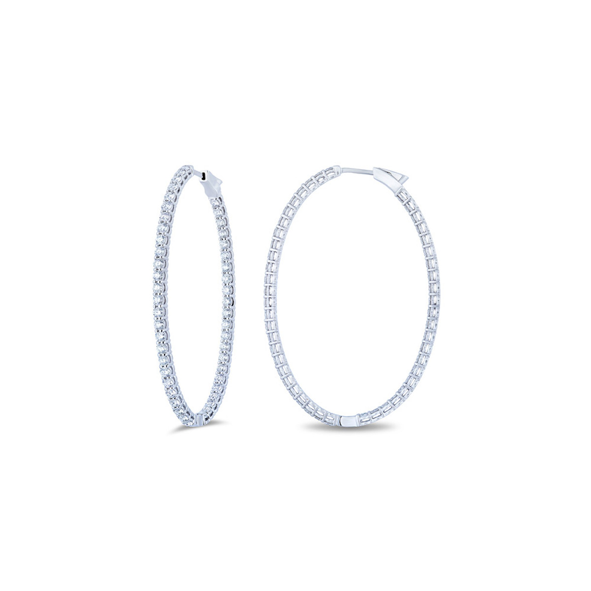 Hyde Park Collection 18K White Gold Diamond Oval Hoop Earrings-45960