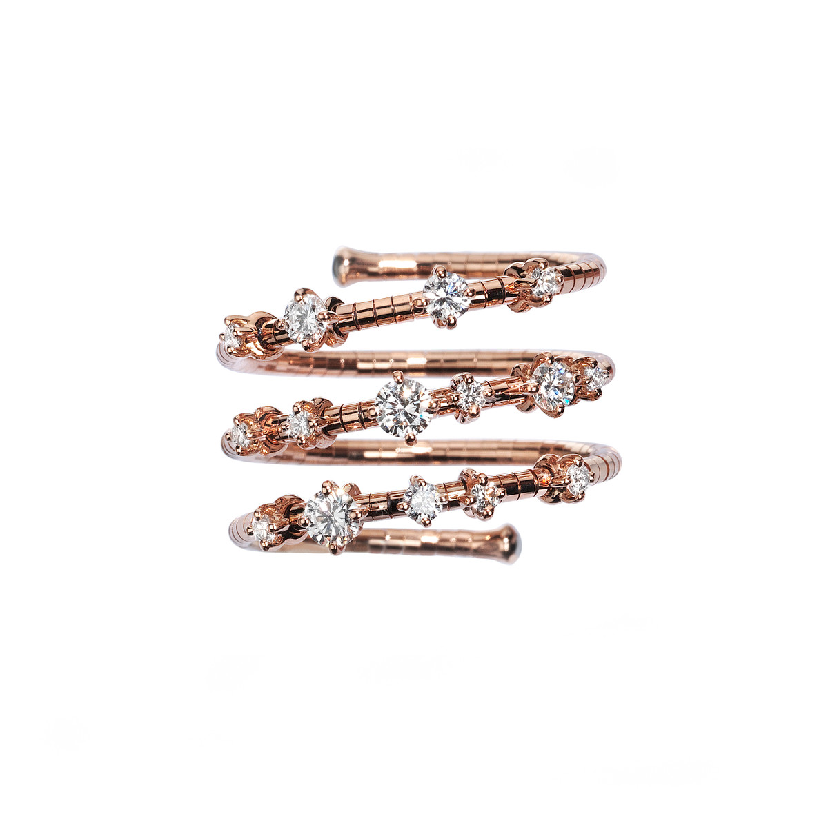 Mattia Cielo 18K Rose Gold 3 Row Spiral Diamond Ring-53162 Product Image